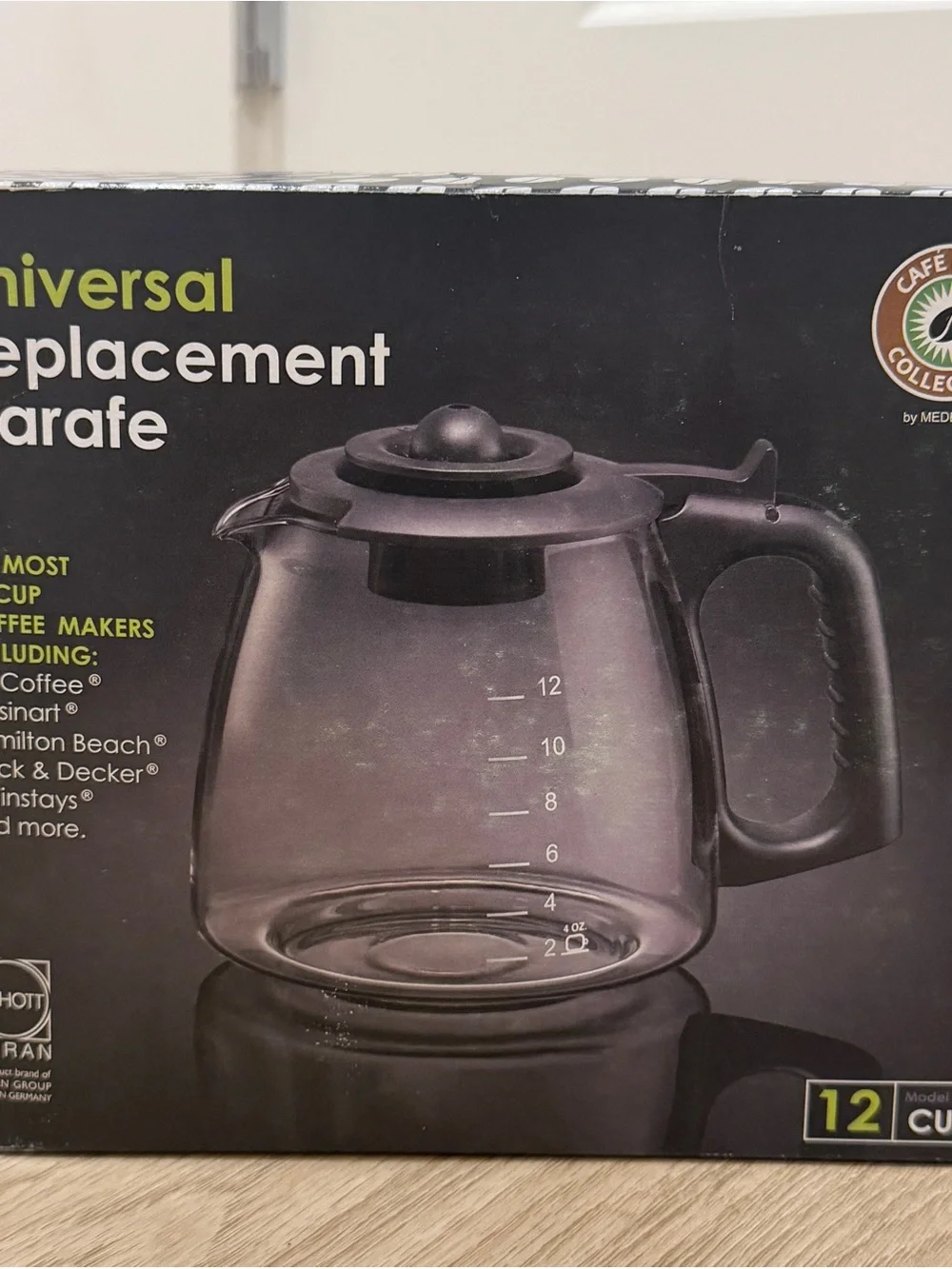 Café Brew Universal Replacement 12 cup Coffee Carafe Glass and Black New in Box
